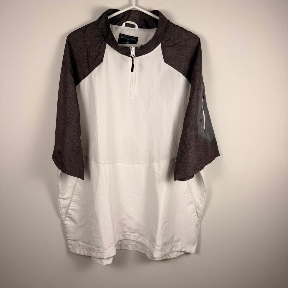 Holloway Mens 2XL Quarter Zip Short Sleeve Windbreaker White Charcoal Pullover‎